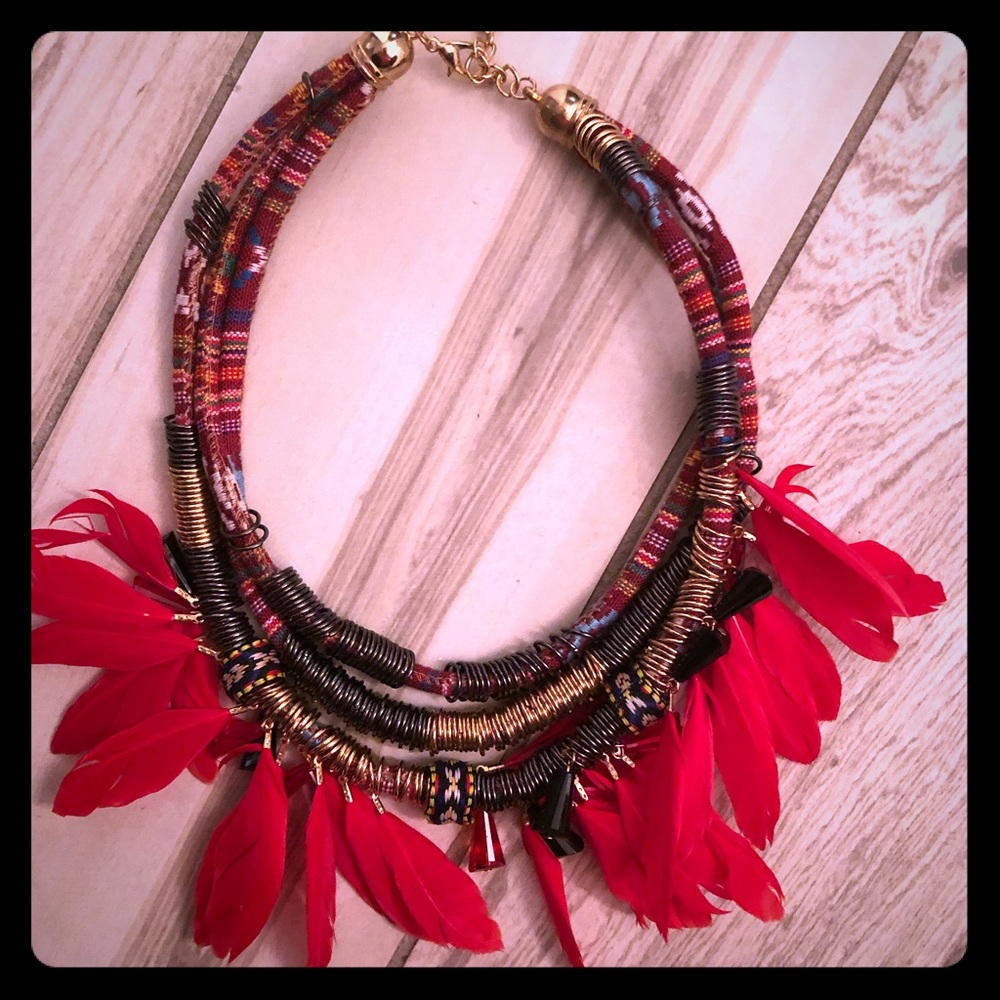 2/$15 NWOT Boho 3 layers feather necklace